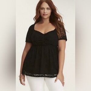 Torrid Short Sleeve Floral Lace V-Neck Blouse